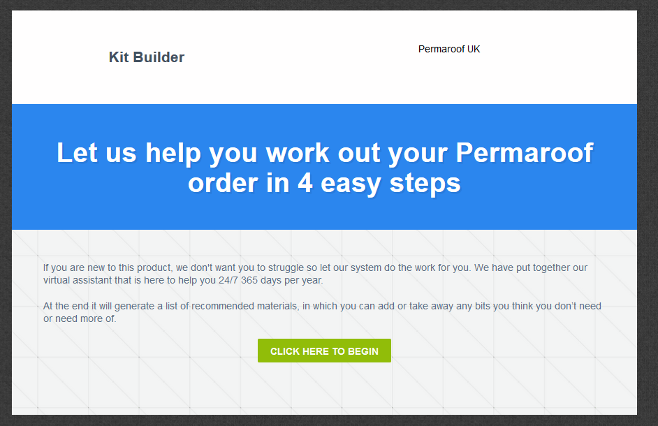 Step one | Permaroof Kit Builder Step one | Permaroof Kit Builder
