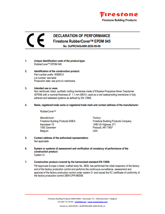 RubberCover EPDM 045 Declaration of Performance