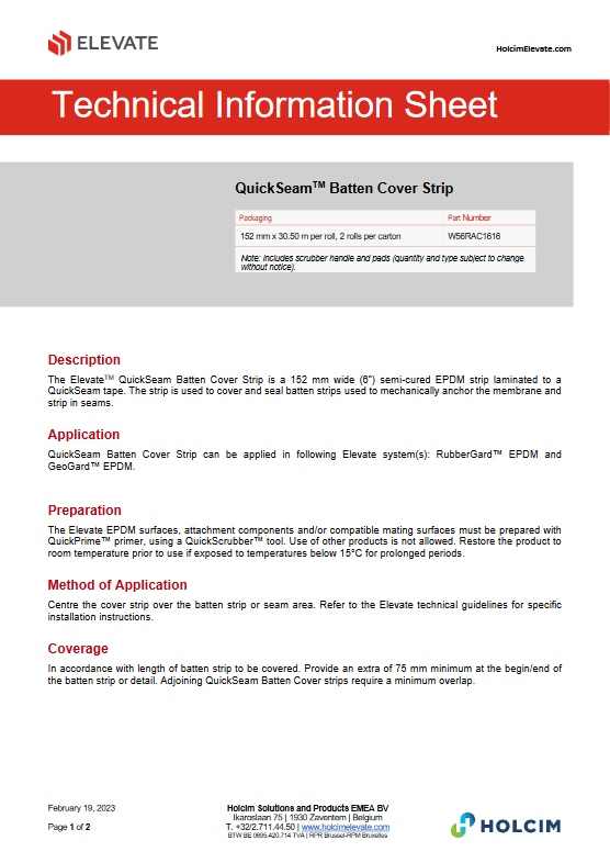 ELEVATE QuickSeam Batten Cover Strip Technical Information Sheet
