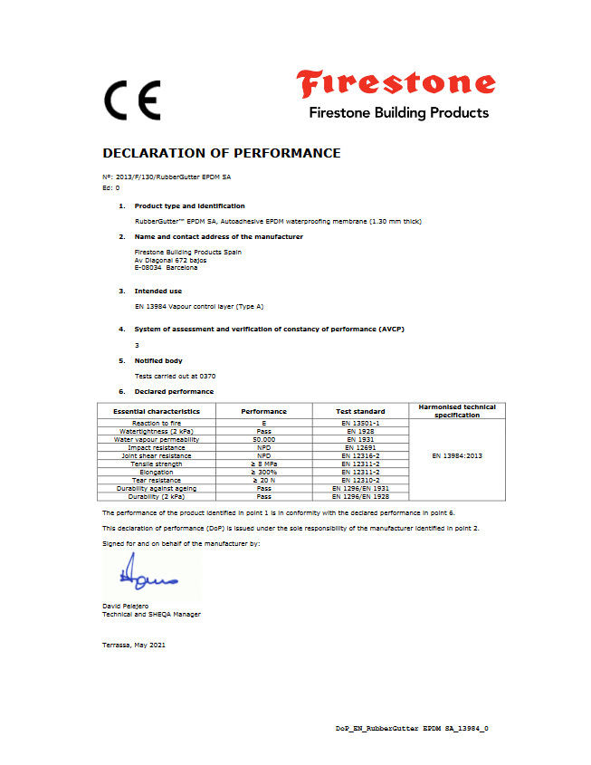 RubberGutter EPDM SA Declaration of Performance