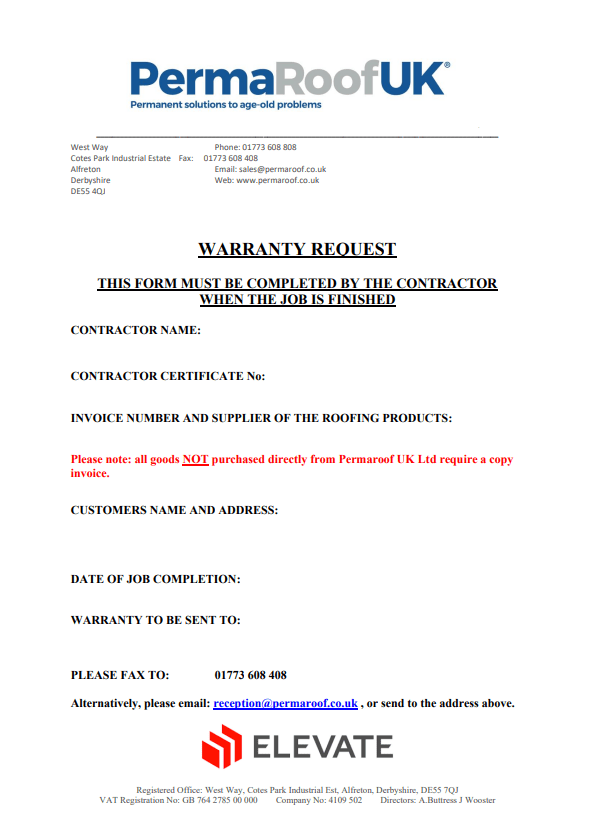 Permaroof Warranty Request Form